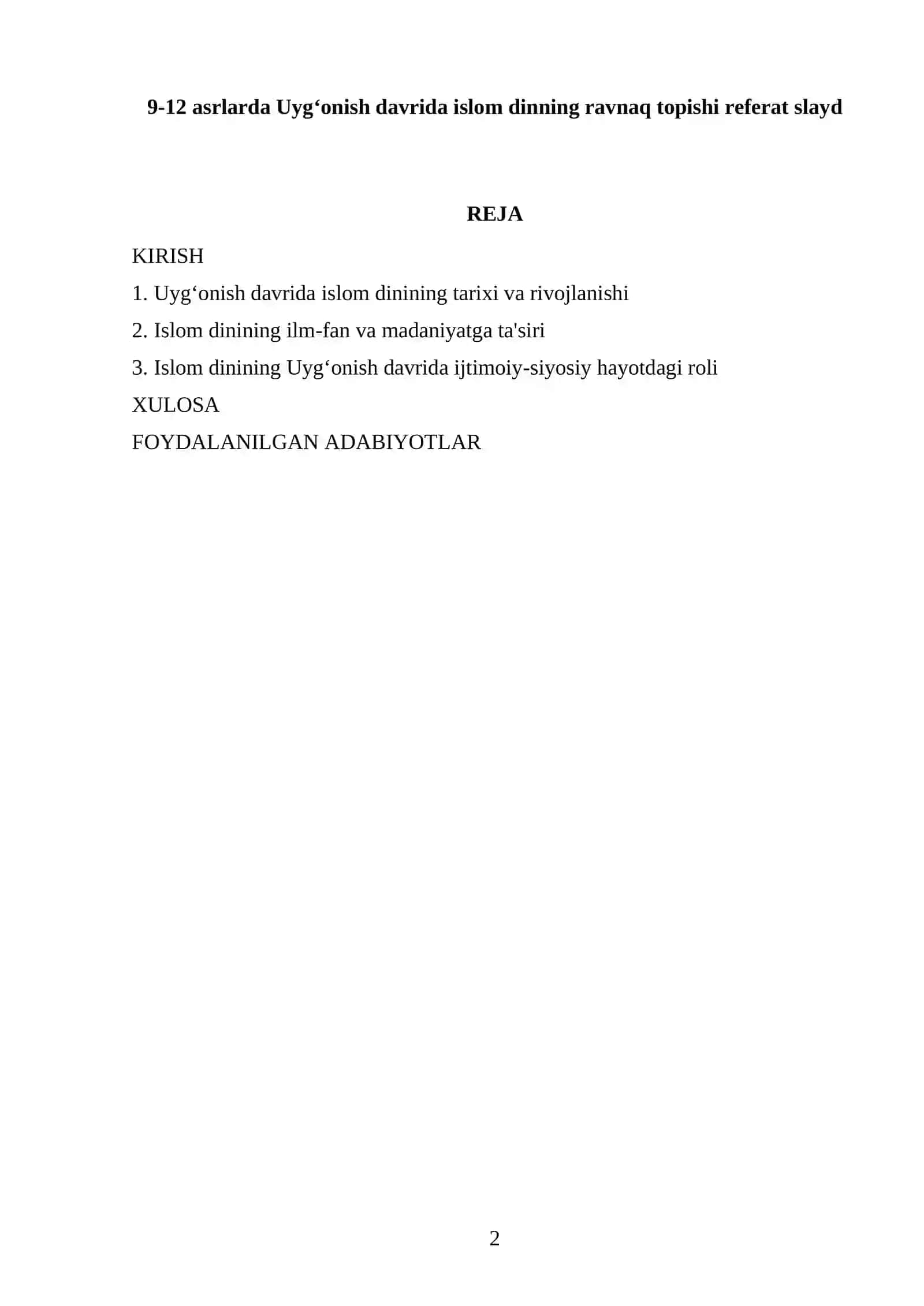 9-12 asrlarda Uygʻonish davrida islom dinning ravnaq topishi referat slayd 2