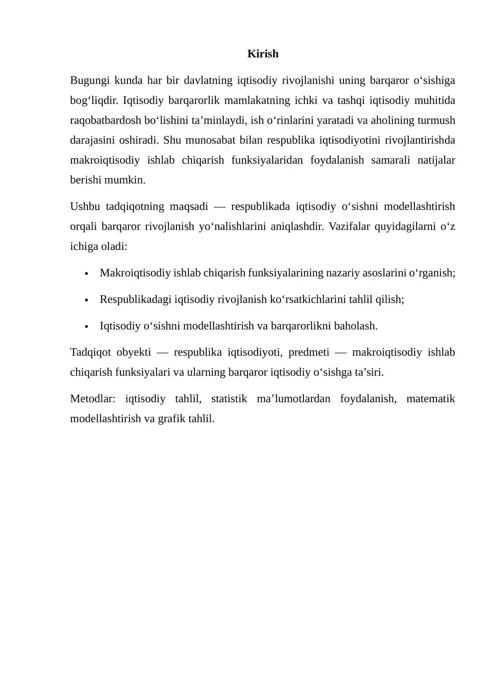 MAKROIQTISODIY ISHLAB CHIQARISH FUNKSIYALARI ASOSIDA RESPUBLIKADA BARQAROR IQTISODIY O‘SISHNI MODELLASHTIRISH 2