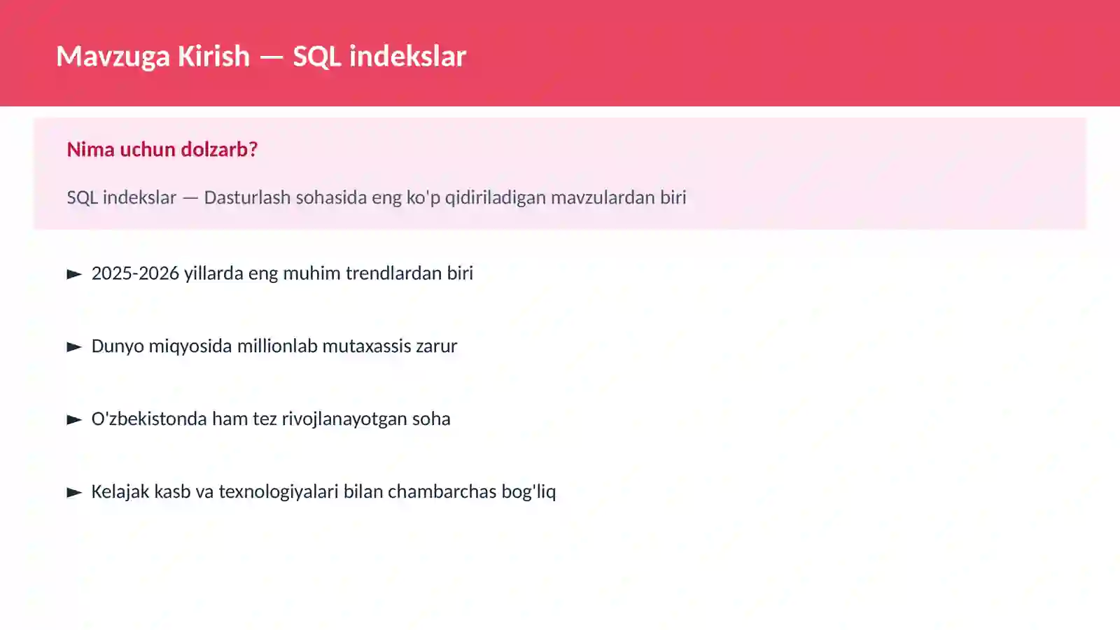 SQL indekslar 2