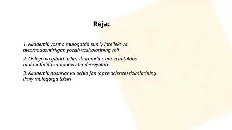 Akademik va professional mulogotning zamonaviy tendentsiyalarini tadqiq 2