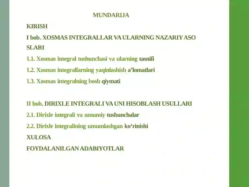 Xosmas integrallar va Dirixle integrali hisoblashi 2