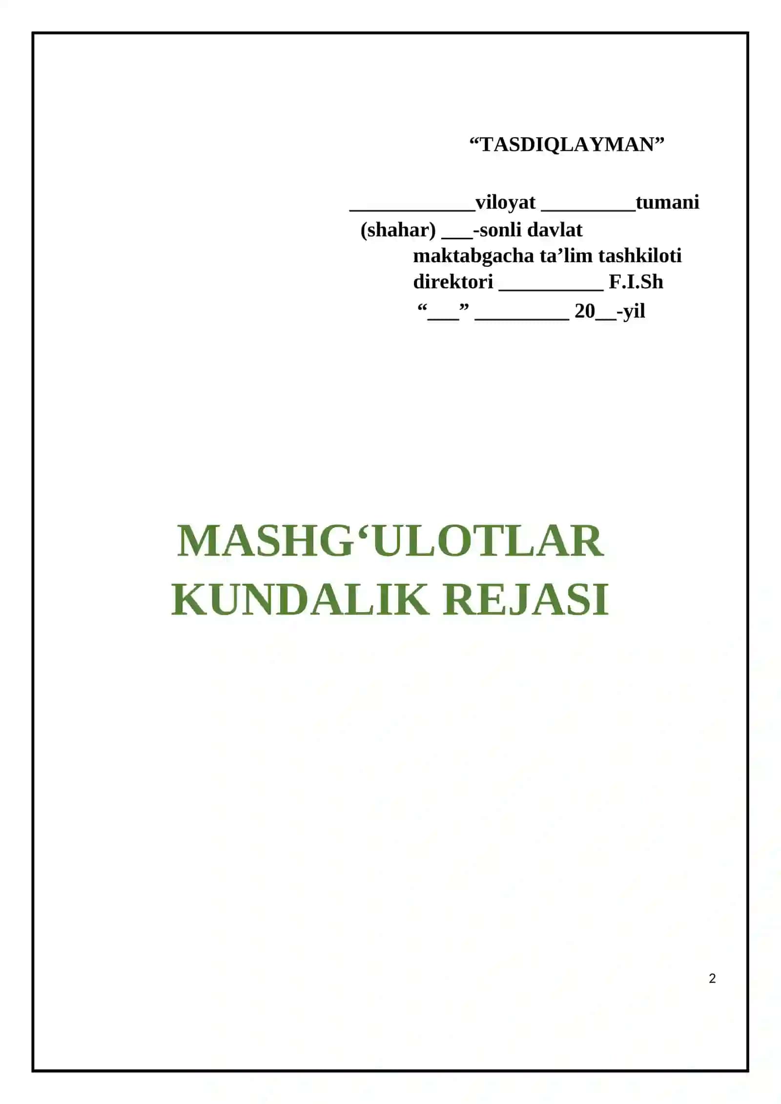 KUNDALIK ISH REJASI 2