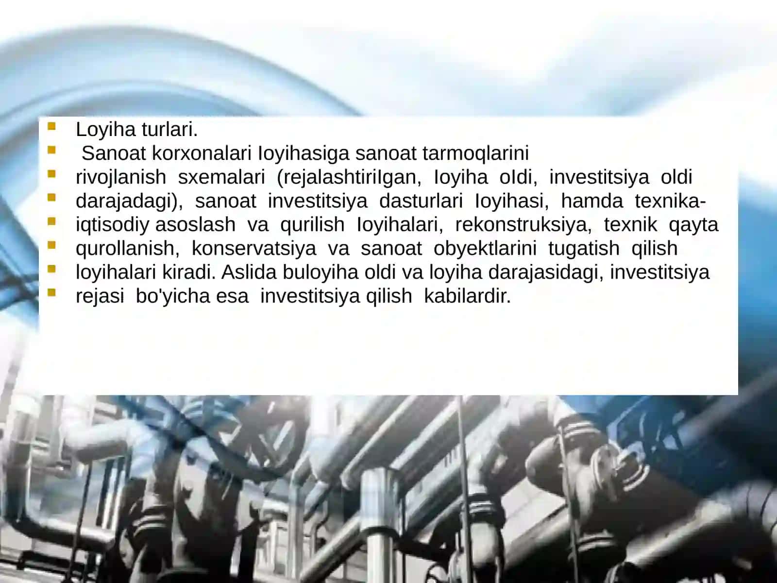 Sanoatkorxonalarining hajm-rejalash, kompozitsion konstruktivye chimiga ishlab chiqarish texnologiyasi va muhitining ta’siri 2