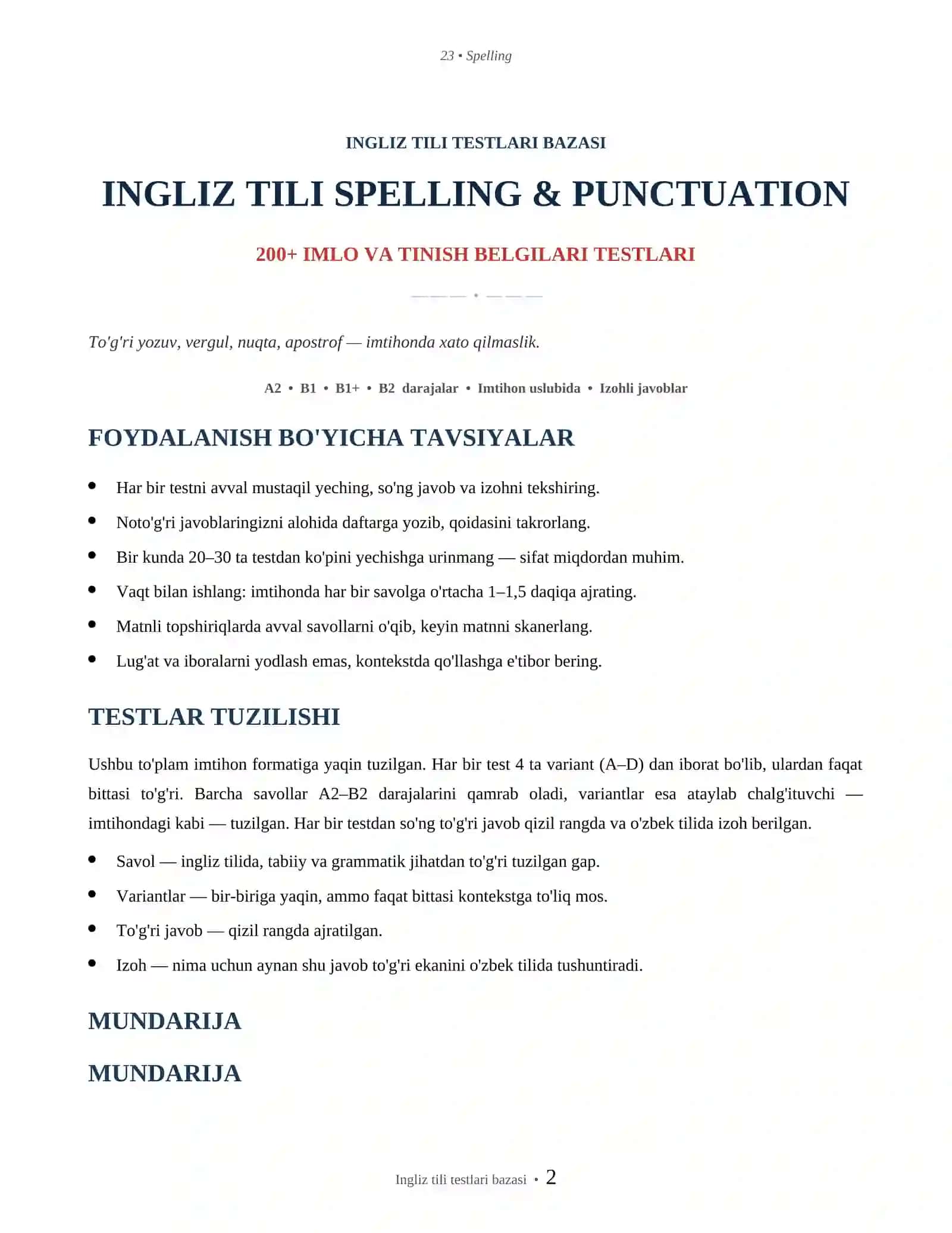 INGLIZ TILI SPELLING & PUNCTUATION 2