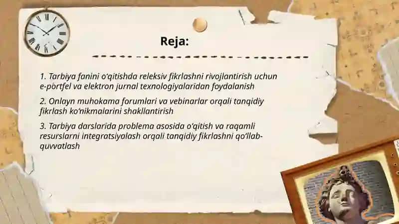 Tarbiya fanini oʻqitishning releksiv va tanqidiy fikrlashni rivojlantirish texnologiyalardan foydalanish 2