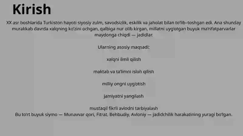 Jadid ma’rifatparvarlarining o‘lka ijtimoiy–ma’naviy hayotidagi o‘rni 2