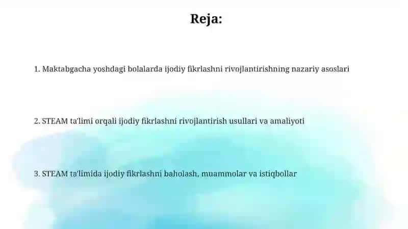 Ijodiy Fikrlashning Mohiyati va STEAM Ta’limining Maktabgacha Ta’limdagi O‘rni 2