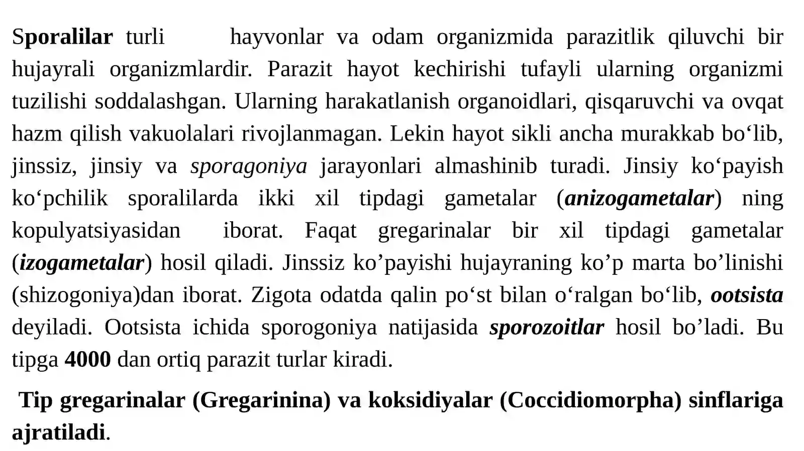 Apikompleksa (Apicomplexa) yoki Spora hosil qiluvchilar (Sporozoa)tipi 2