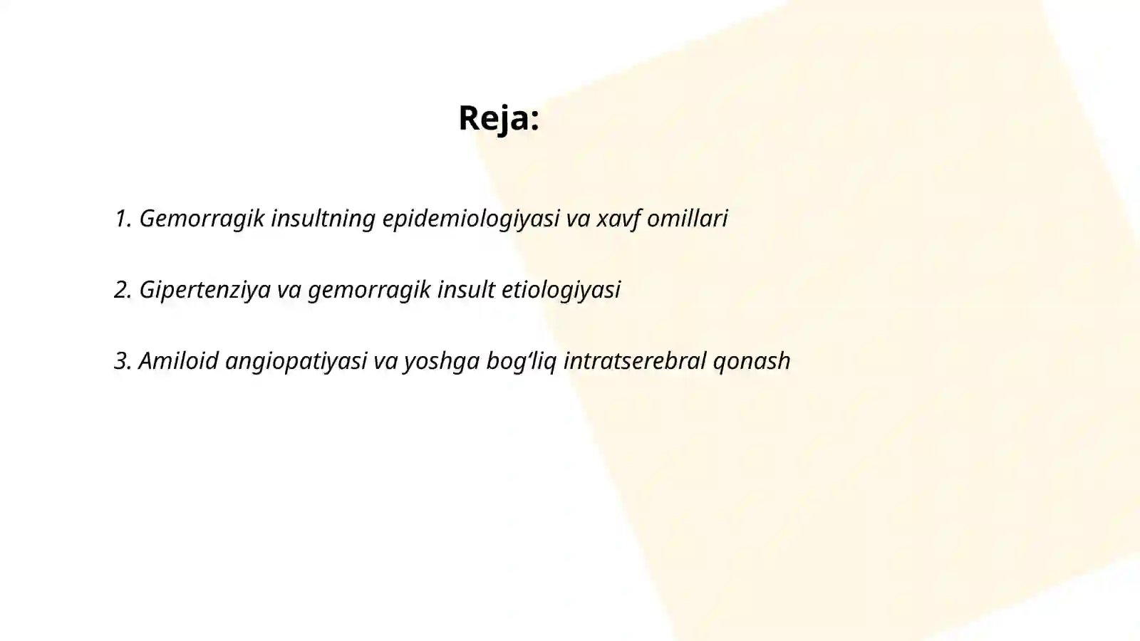 Gemorragik insult Etiologiyasi patogenezi klinikasi qiyosiy tashxislash davolash oldini olish 2