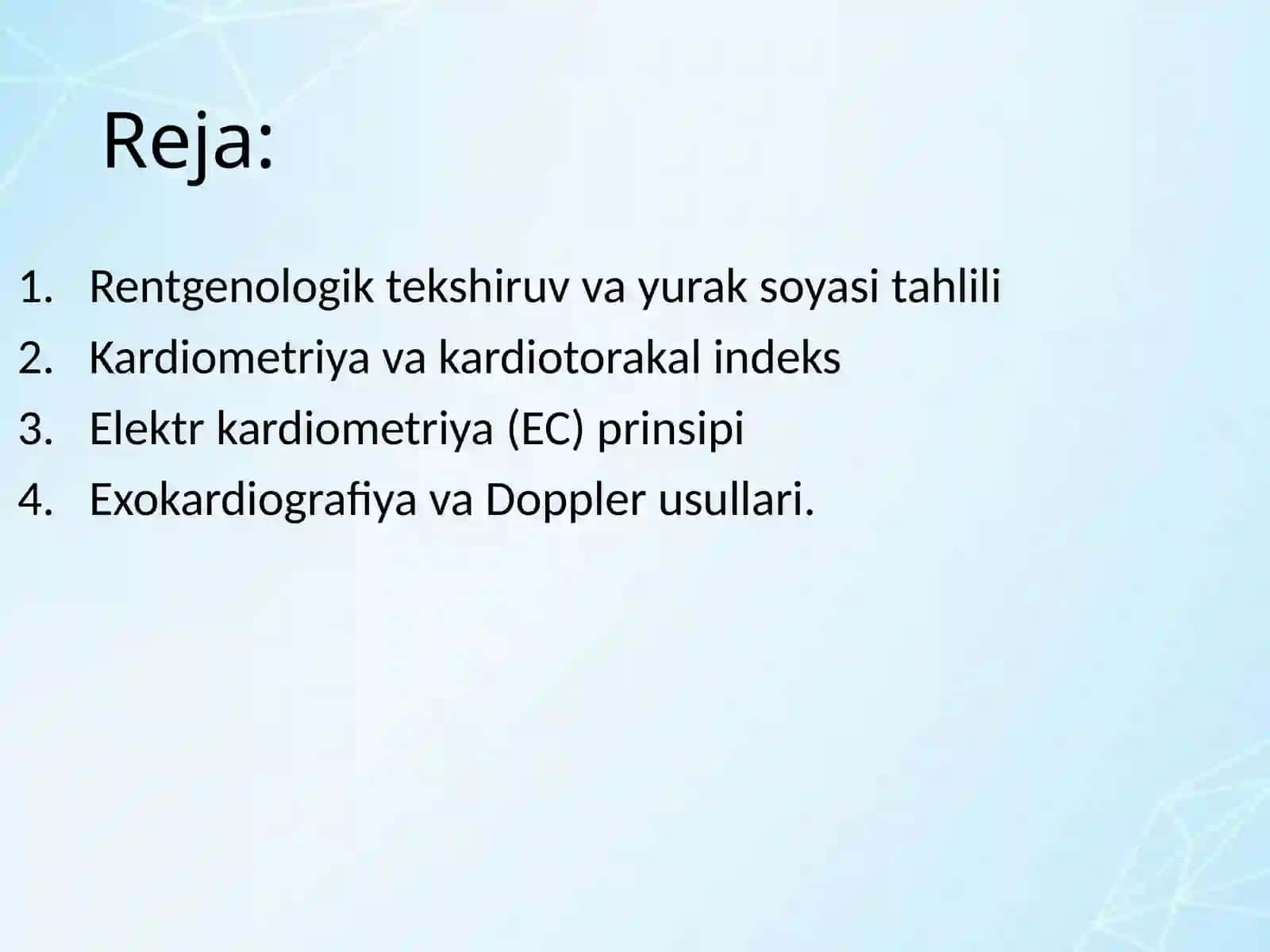Bolalardayurak qon tomir tizimini tekshirishda rentgenogrammalar tahlili.kardiometriya,exokgusullari 2