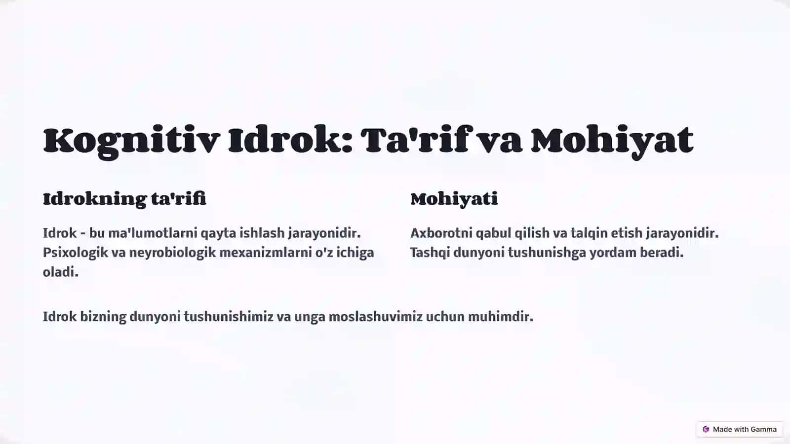 Idrokning Kognitiv Nazariyasi Asosiy Tushunchalar 2