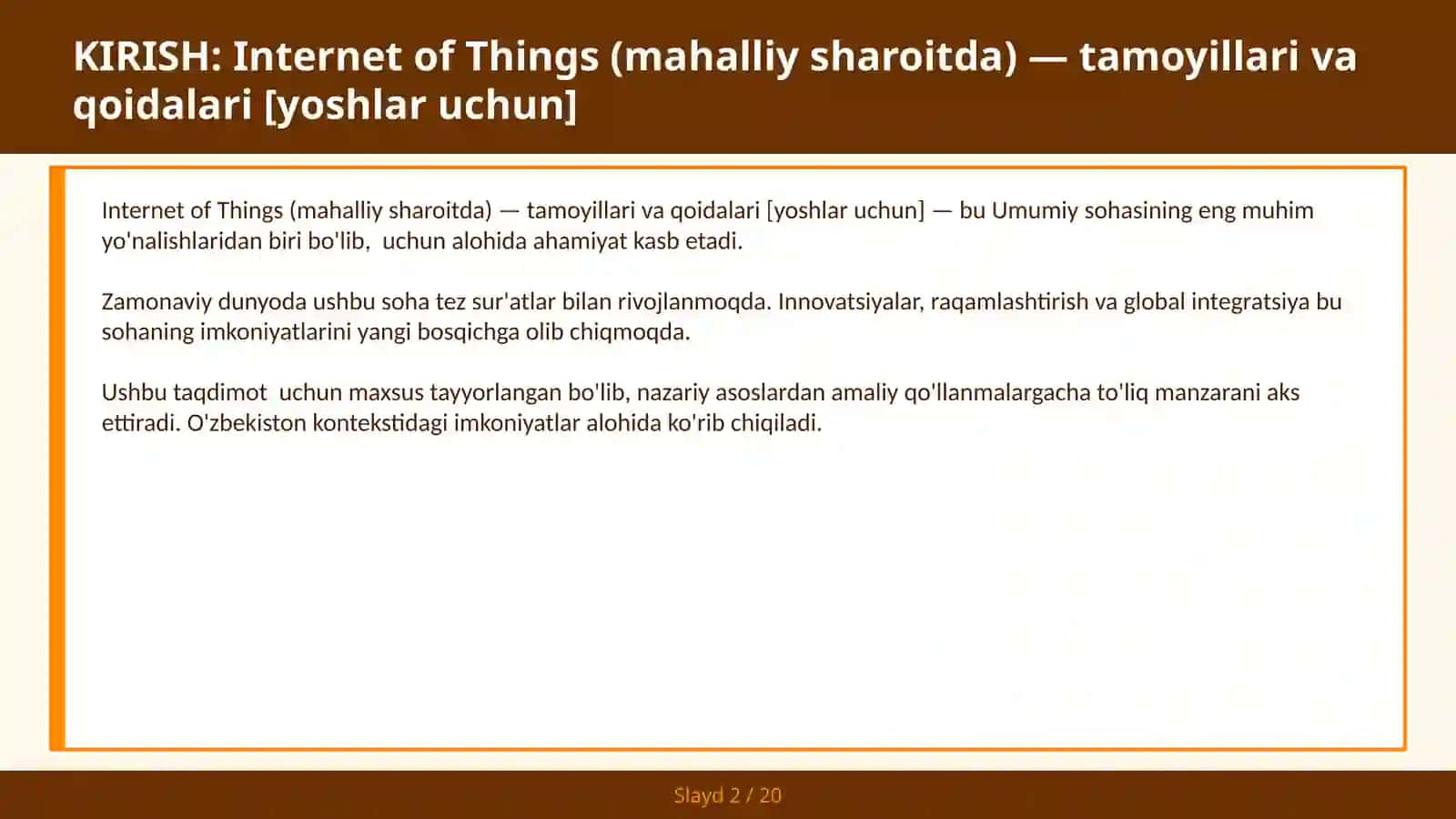 INTERNET OF THINGS (MAHALLIY SHAROITDA) — TAMOYILLARI VA QOIDALARI [YOSHLAR UCHUN] 2