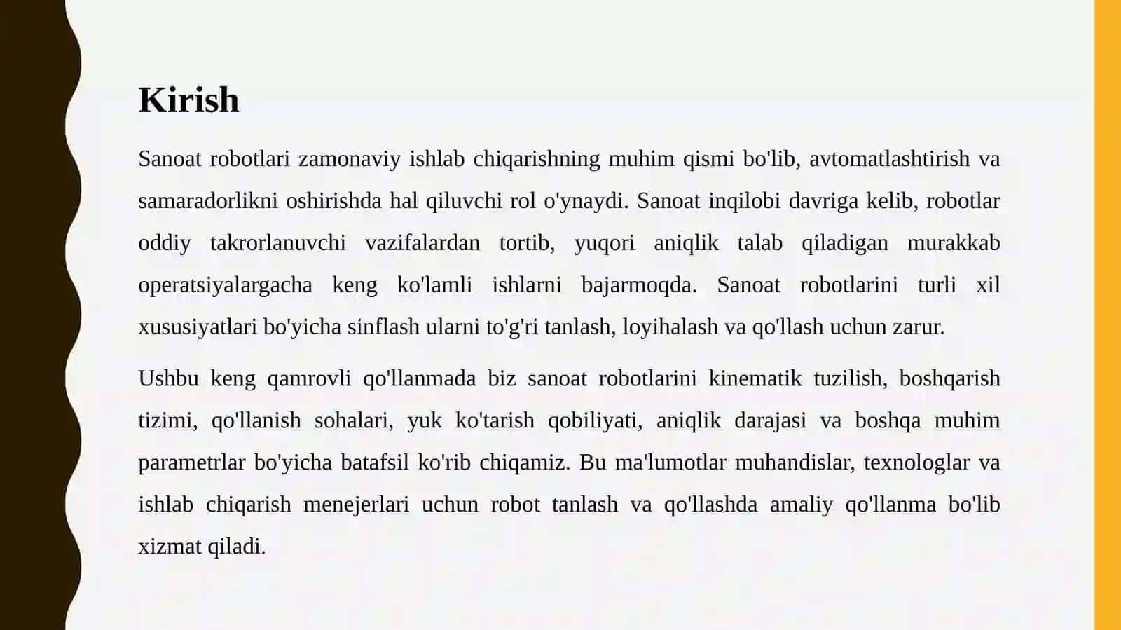 Sanoat Robotlarining Asosiy Xususiyatlari Bo'yicha Sinflanishi 2