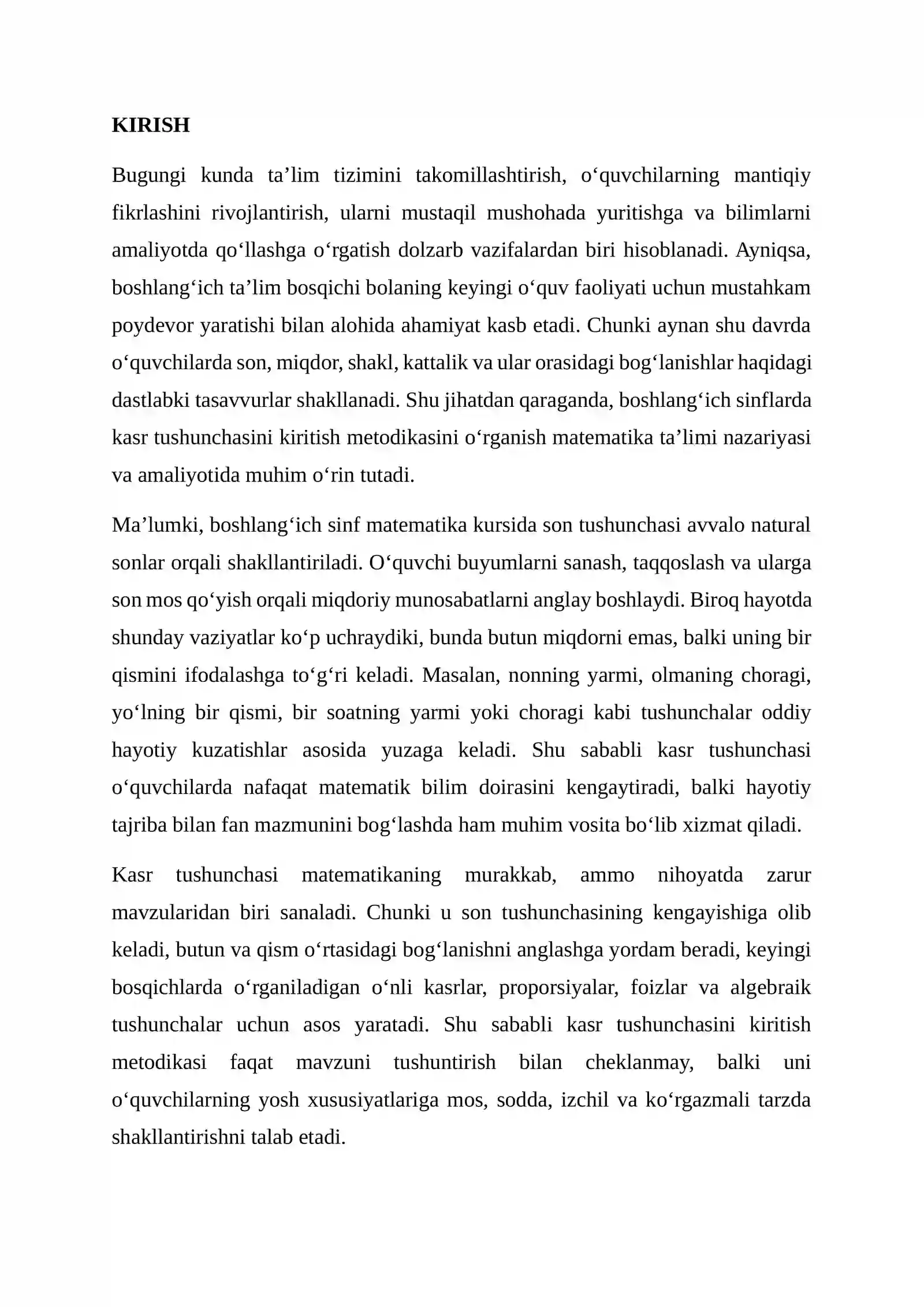 Boshlang‘ich sinflarda kasr tushunchasini kiritish metodikasi 2