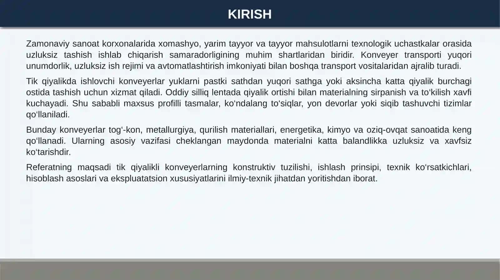 Tik Qiyalikda Ishlovchi Konveyerlartuzilishi va Ishlash Prinsi 2