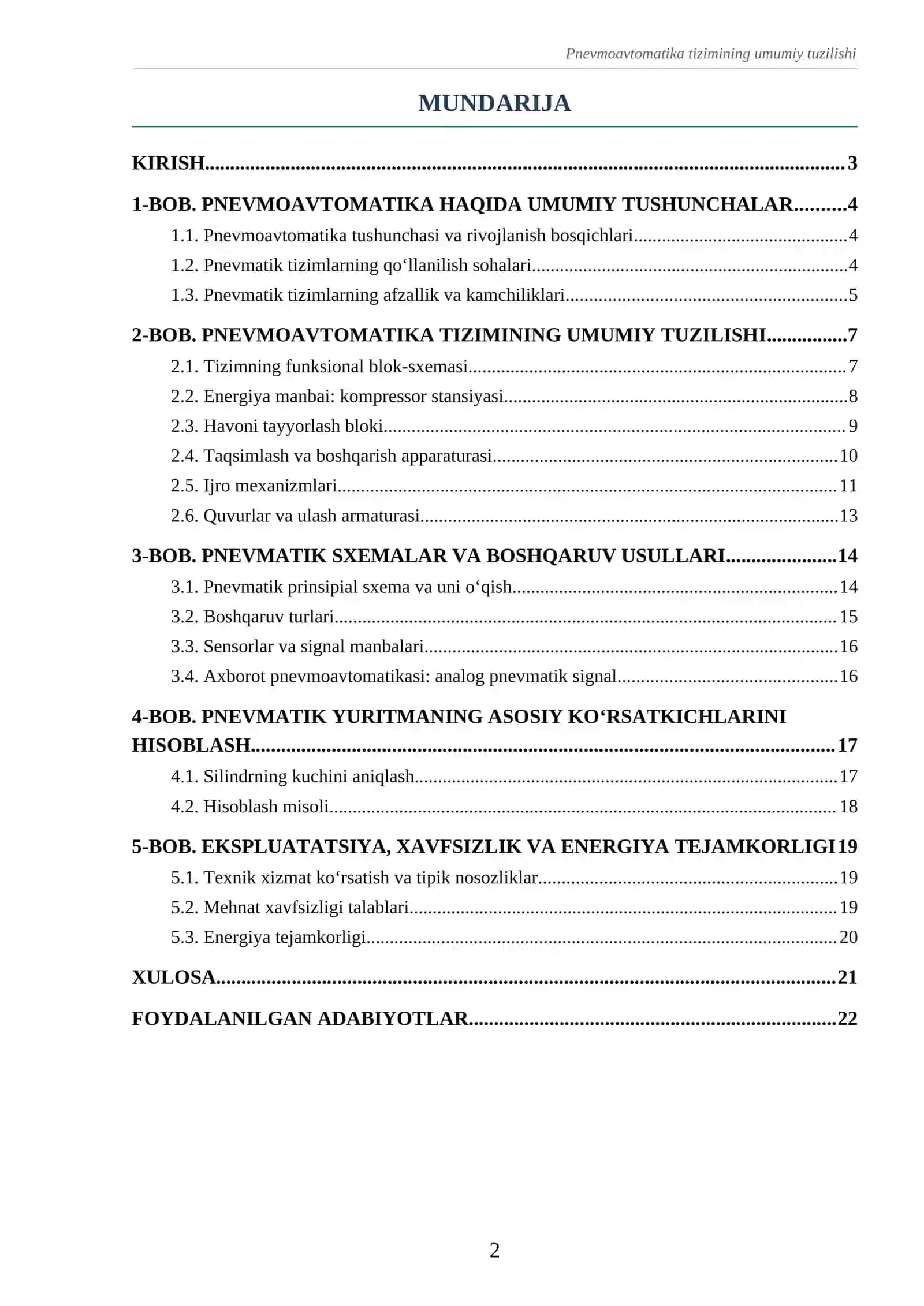 Pnevmoavtomatika tizimining umumiy tuzilishi 2
