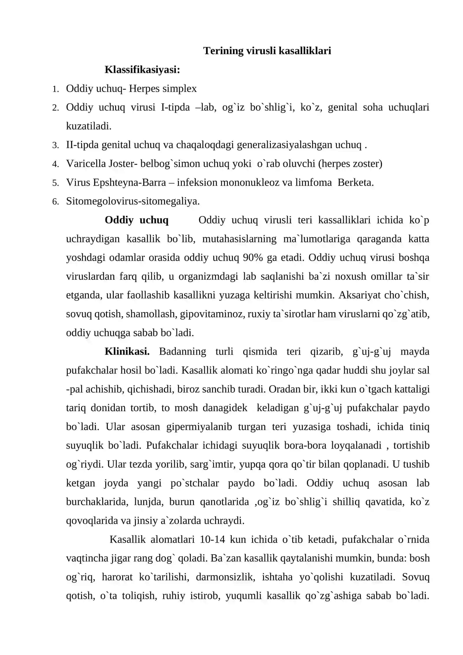 Tеrining virusli kasalliklari. OITS 2