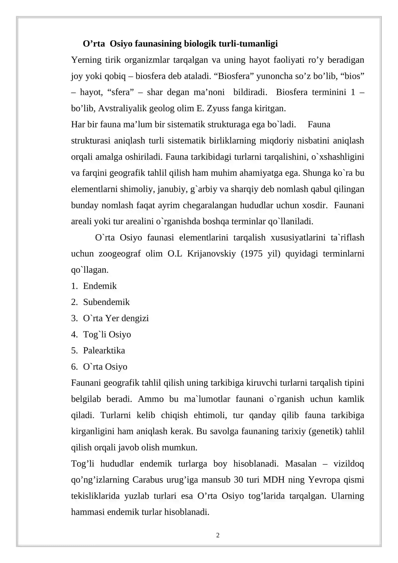 O'rta Osiyo faunasining biologik turli-tumanligi 2