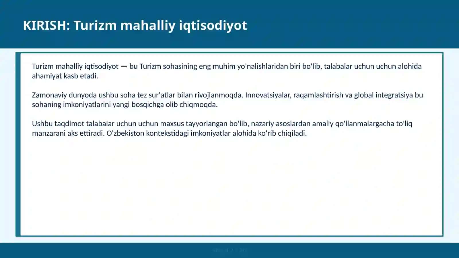 Turizm mahalliy iqtisodiyot 2