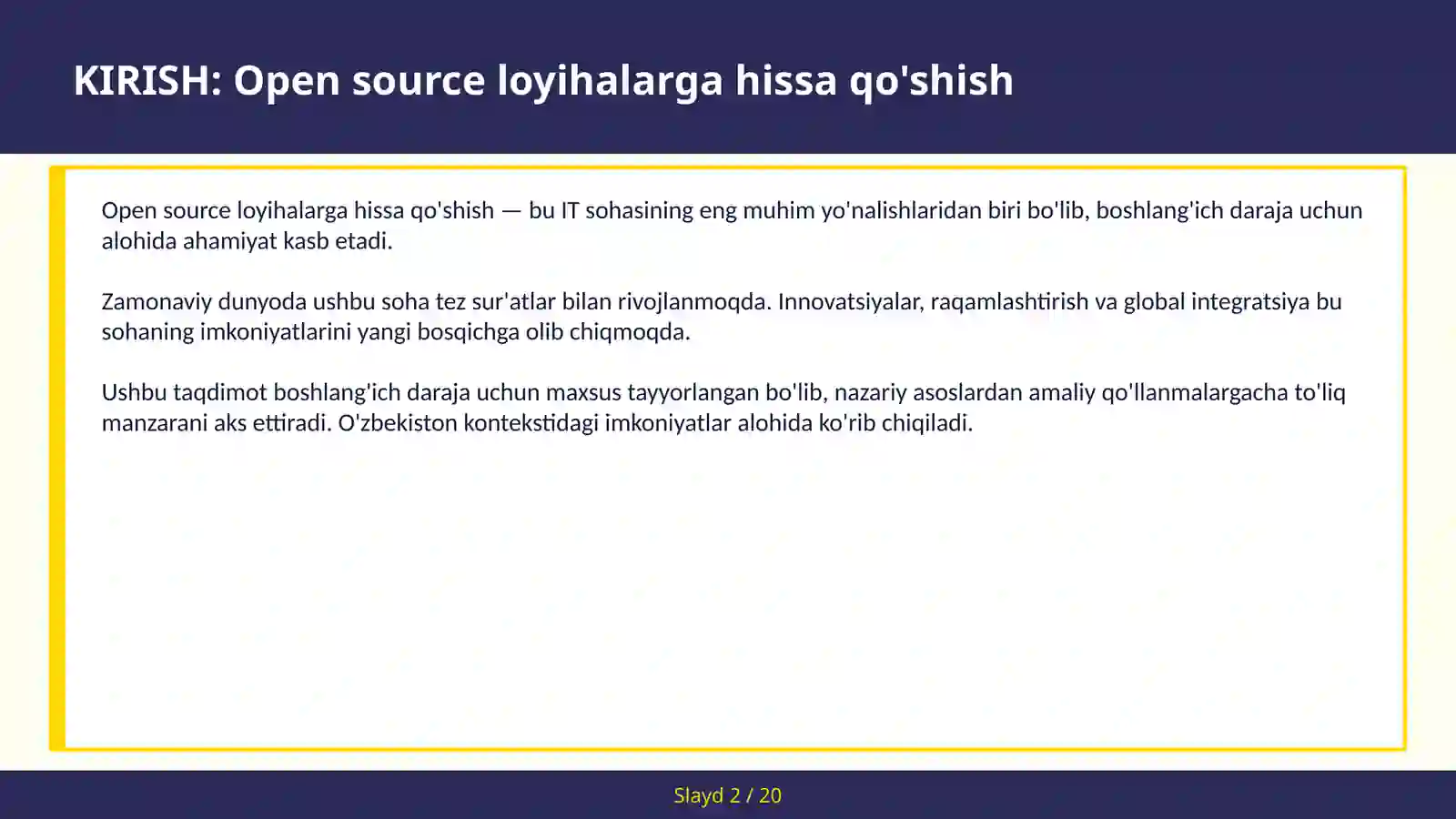 Open source loyihalarga hissa qo'shish 2