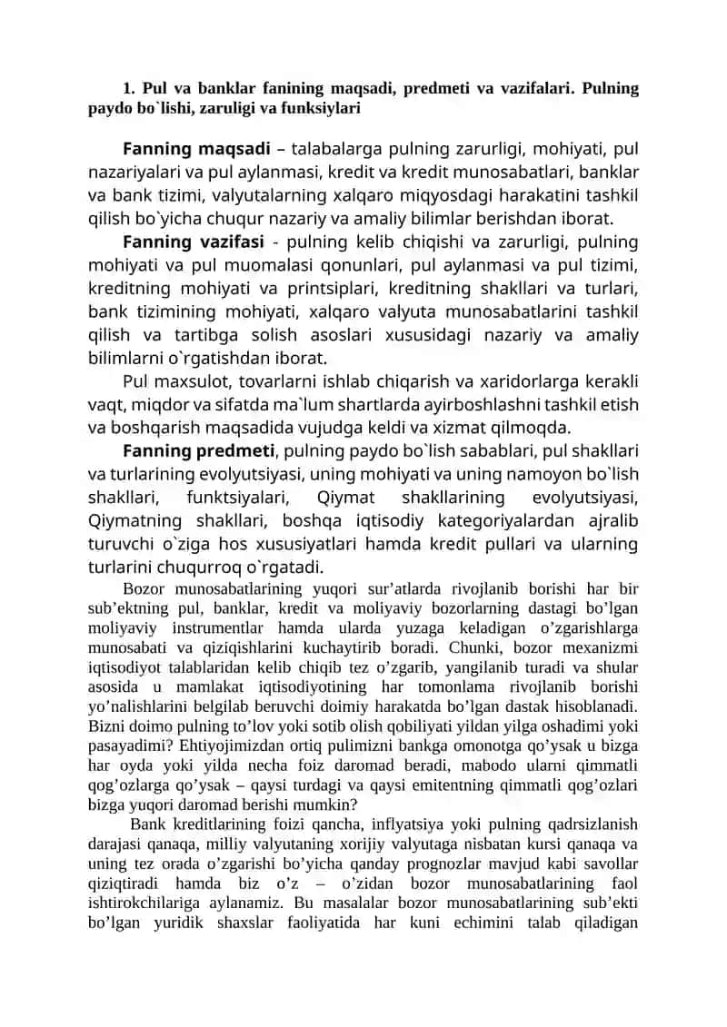 Pul va banklar pulning mohiyati 2