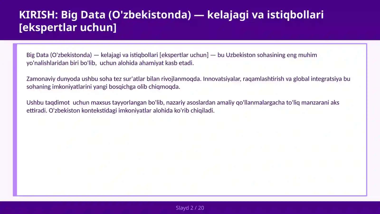 Big Data (O'zbekistonda) — kelajagi va istiqbollari [ekspertlar uchun] 2