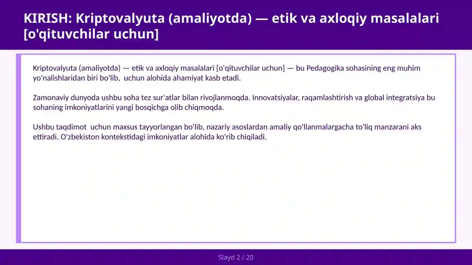 Kriptovalyuta (amaliyotda) — etik va axloqiy masalalari [o'qituvchilar uchun] 2