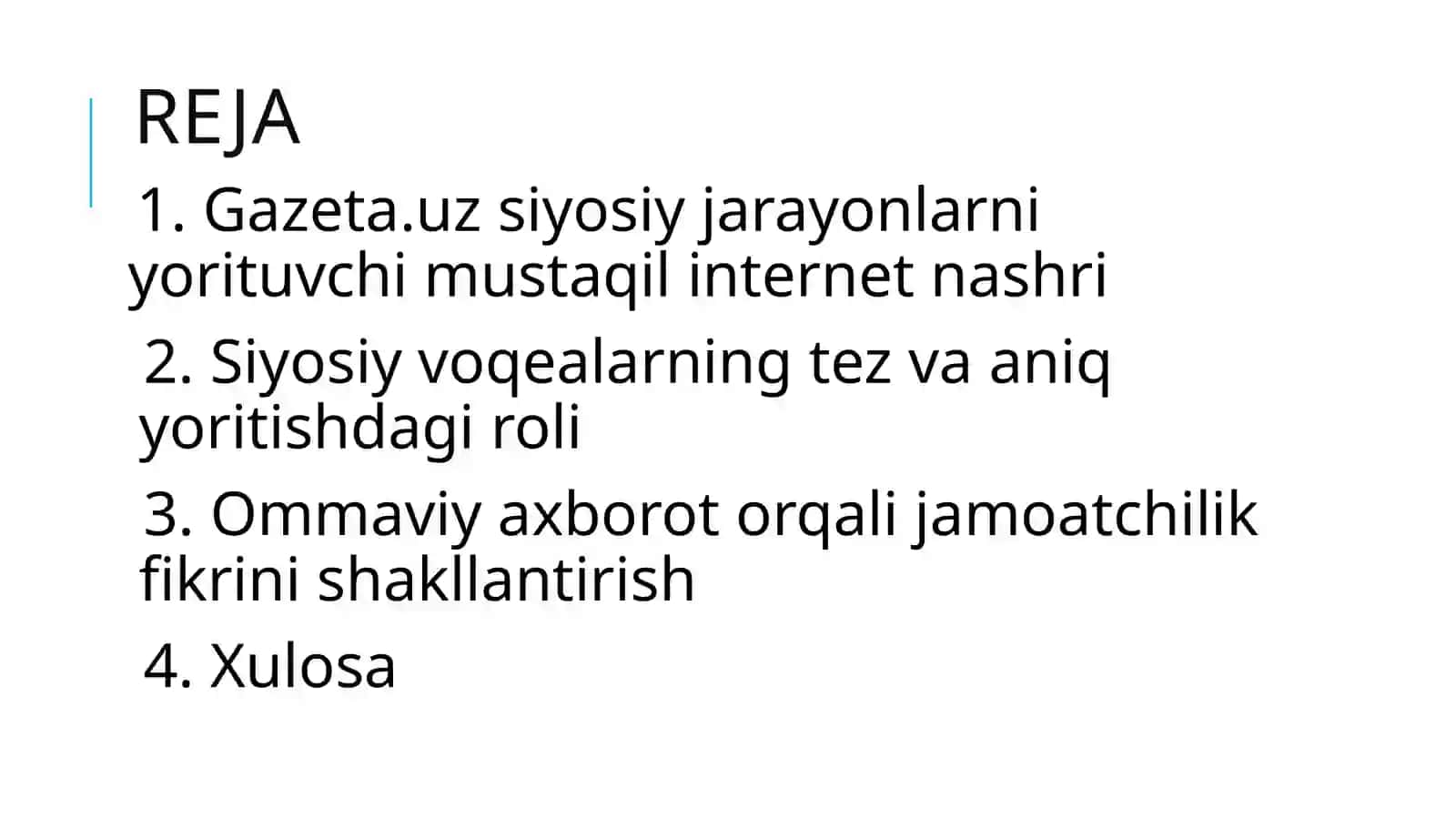 Internet nashrlarining siyosiy jarayonlarga ta'siri gazeta.uz sayti misolida 2