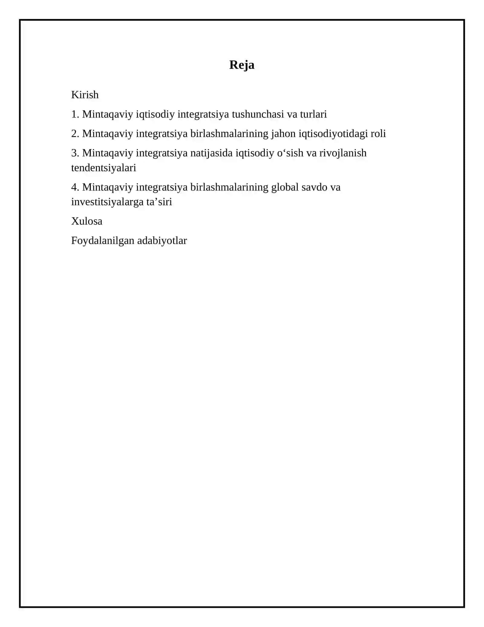 Mintaqaviy Iqtisodiy integratsiya birlashmalari 2