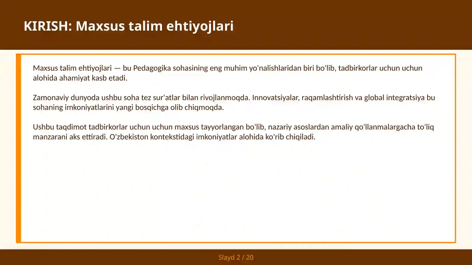 Maxsus talim ehtiyojlari 2