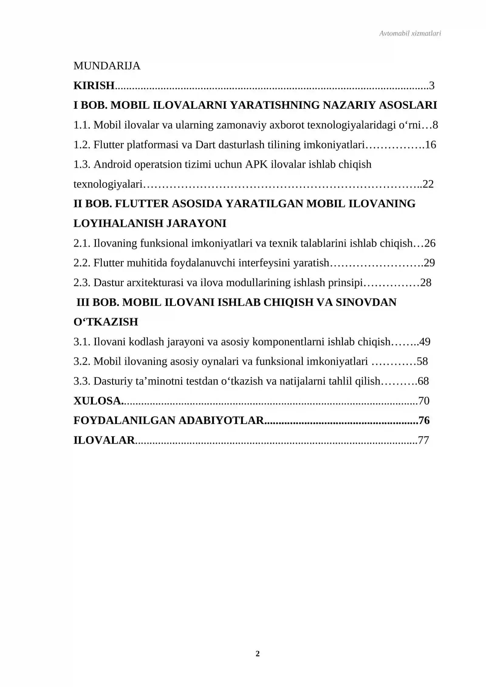 AVTOMOBIL XIZMATLARI UCHUN MOBIL ILOVA YARATISH 2