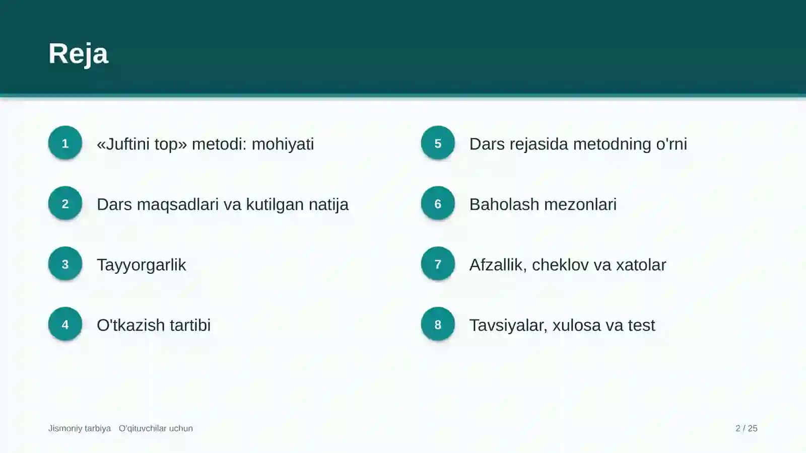 jismoniy tarbiya darslarida juftini top metodidan foydalanish 2750 2