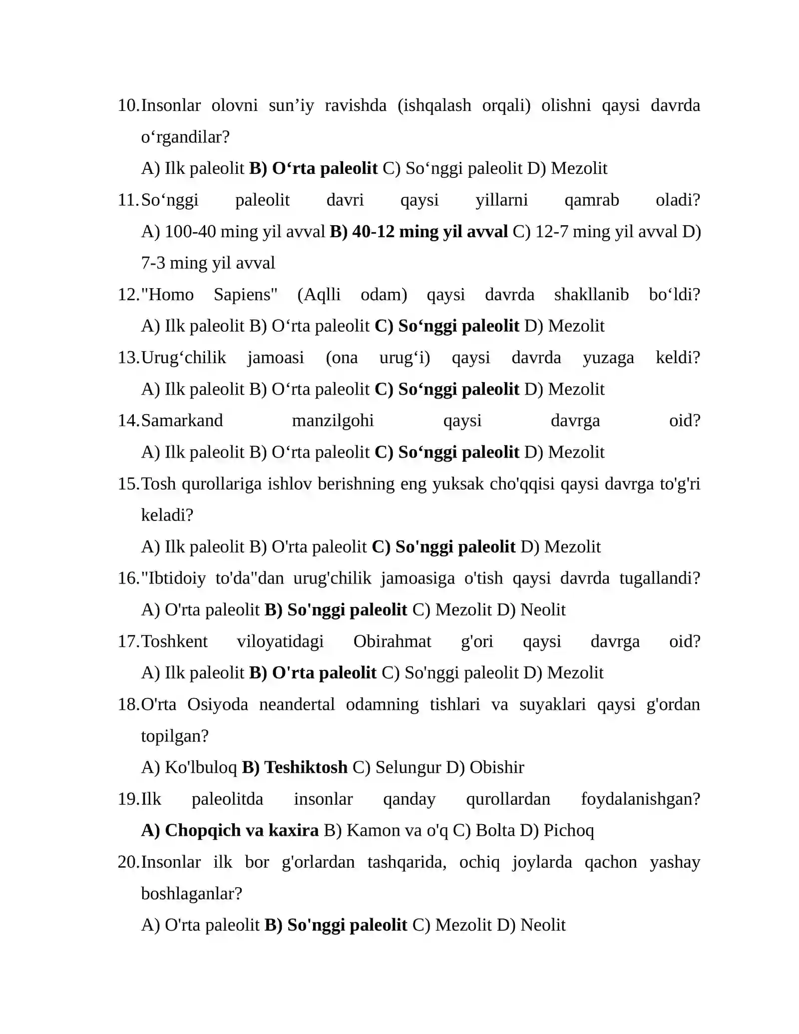 O‘ZBEKISTONNING ENG QADIMGI TARIXI: 100 TA TEST TO‘PLAMI 2