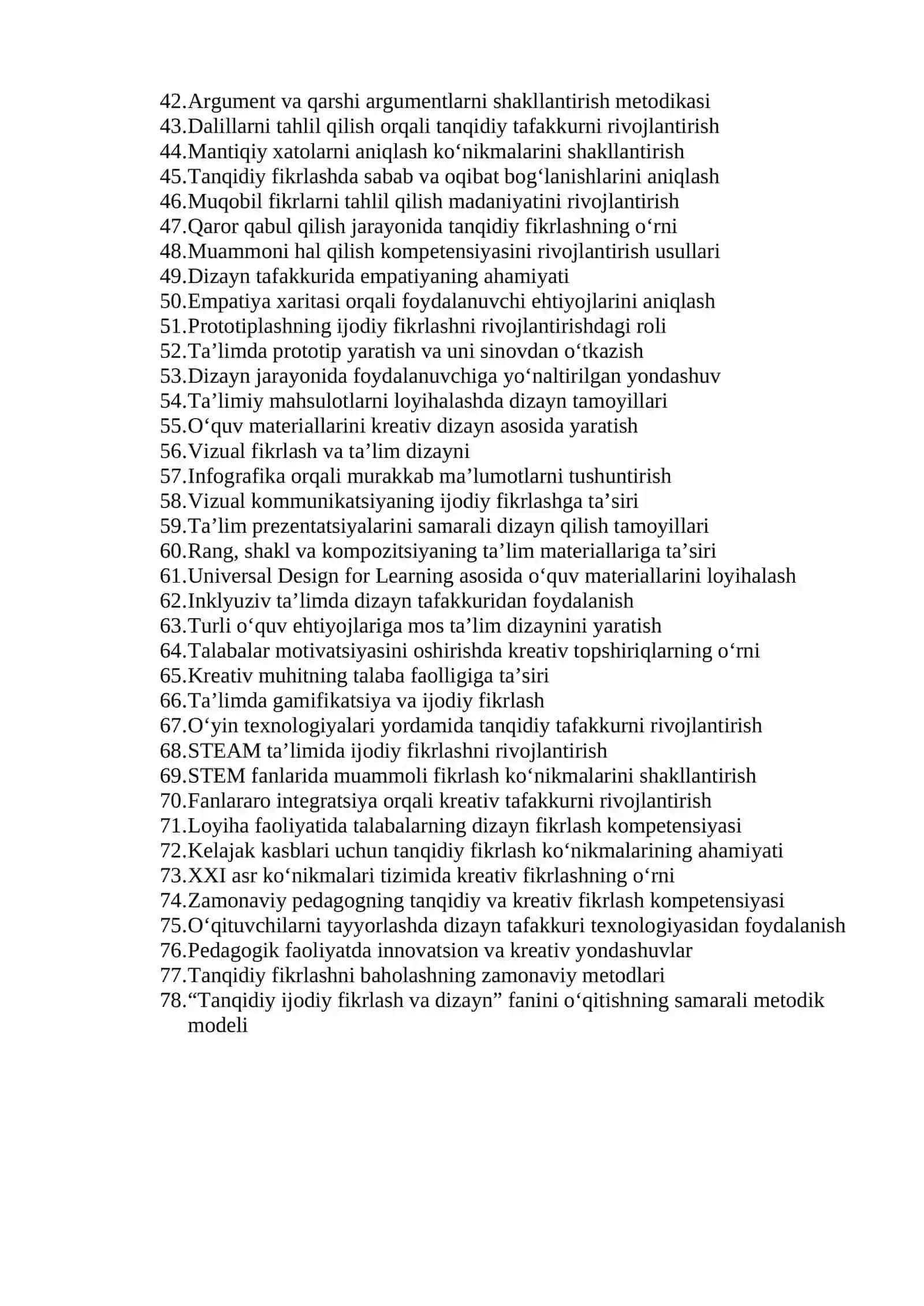 Tanqidiy ijodiy fikrlash va dizayn fani yuzasidan ilmiy maqola mavzular ro’yxati 2