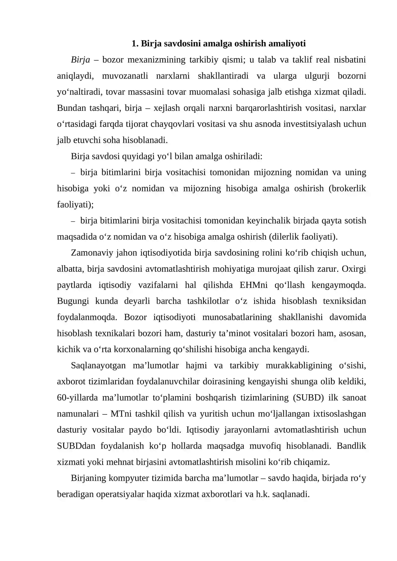 Birja savdosini amalga oshirish amaliyoti 2