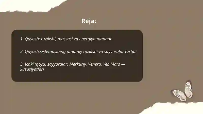 Quyosh sistemasi. Sayyoralar. Yerning shakli va harorati Idiyeva Ruxshona 2
