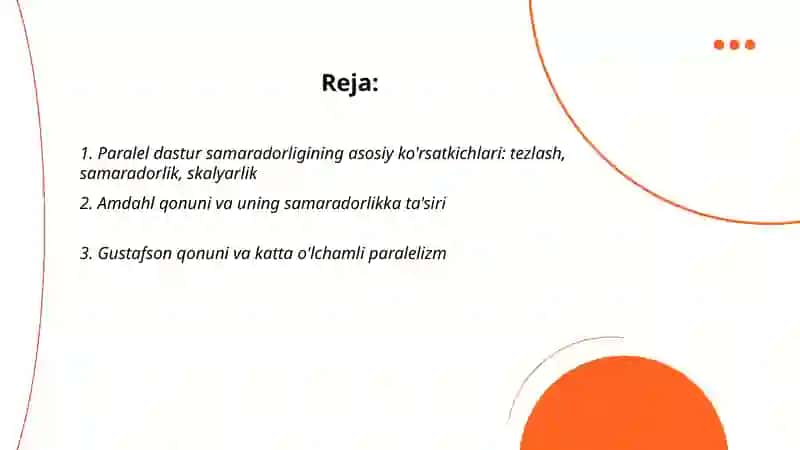 Paralel dastur samaradorligini oshirish uchun asosiy ko'rsatgichlar 2