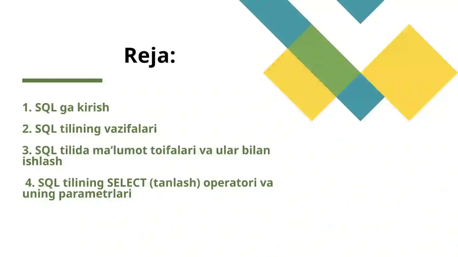 MA’LUMOTLAR BAZASIDA SQLDAN FOYDALANISH 2