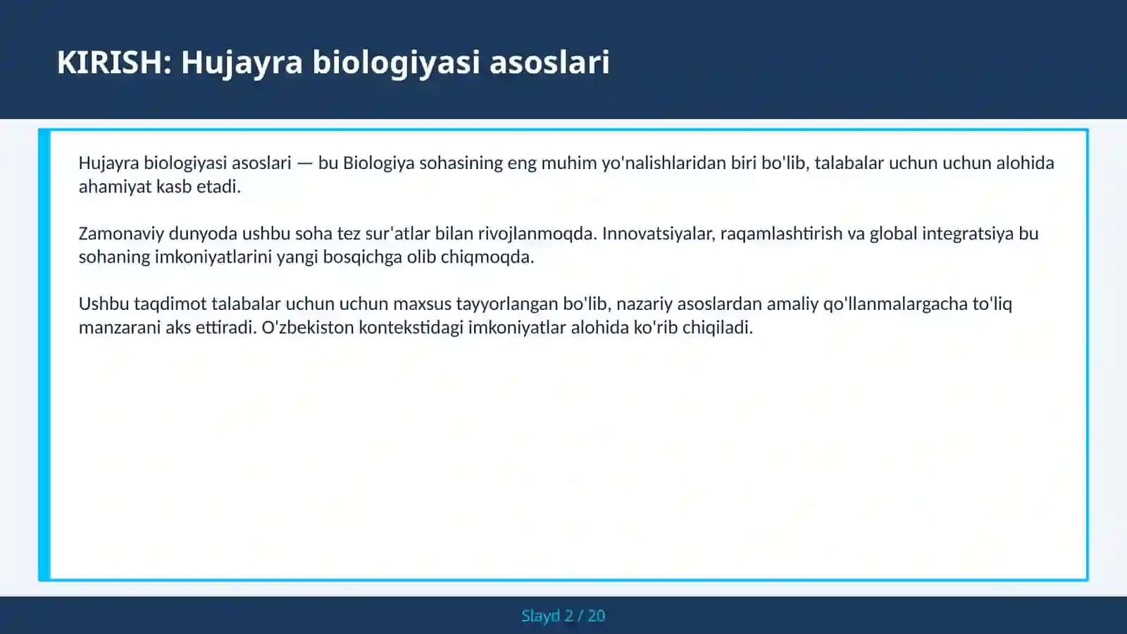 Hujayra biologiyasi asoslari 2