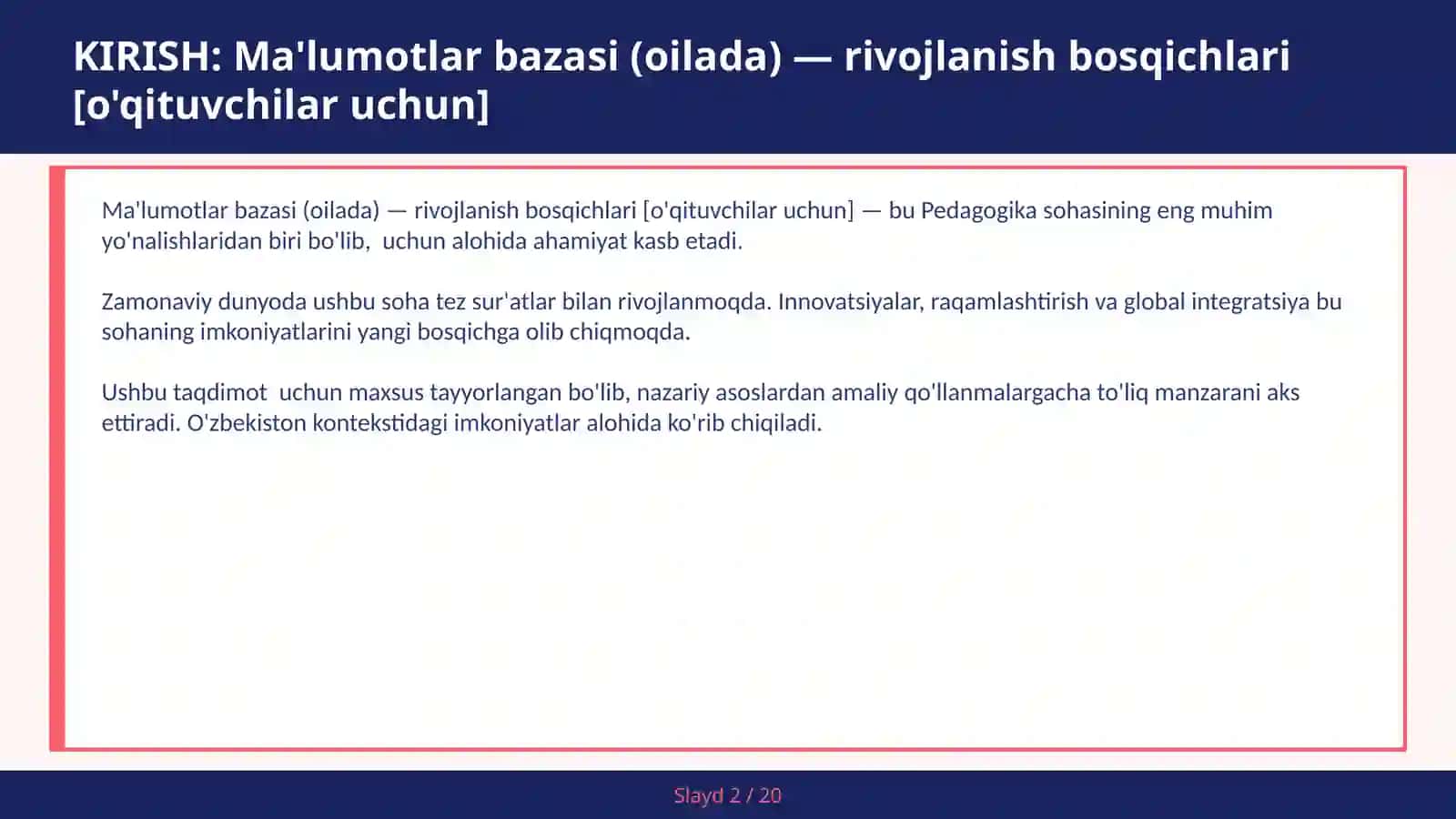 Ma'lumotlar bazasi (oilada) — rivojlanish bosqichlari [o'qituvchilar uchun] 2
