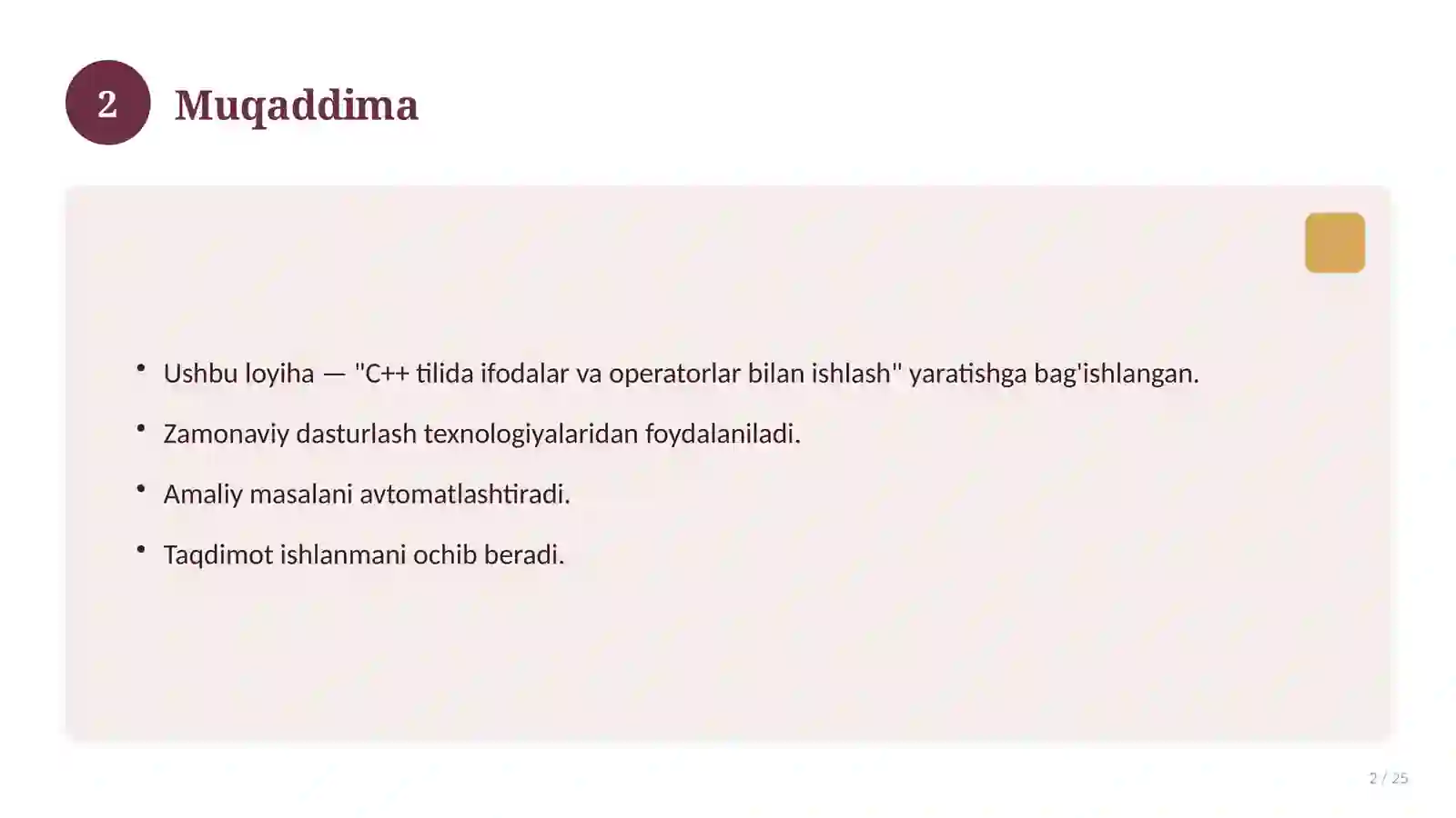 C++ tilida ifodalar va operatorlar bilan ishlash 2