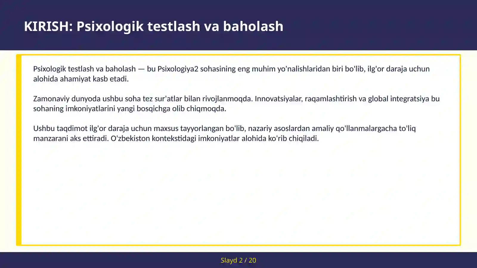 Psixologik testlash va baholash 2