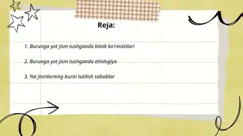 Burunga yot jism tushganda klinikasi,etiologiyasi, Differensial tashxis,va davolash 2