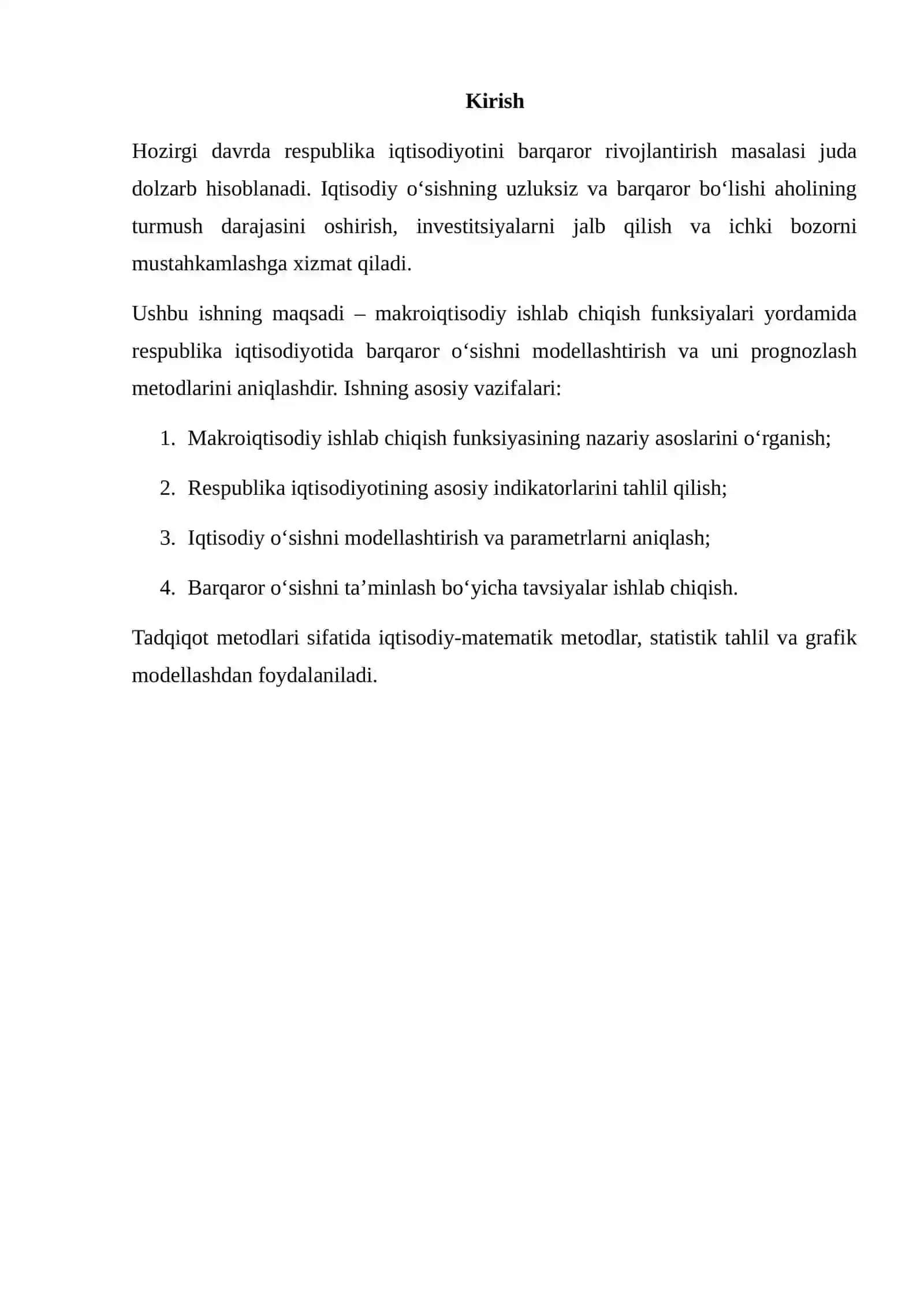 MAKROIQTISODIY ISHLAB CHIQISH FUNKSIYALARI ASOSIDA RESPUBLIKADA BARQAROR IQTISODIY O‘SISHNI MODELLASHTIRISH 2