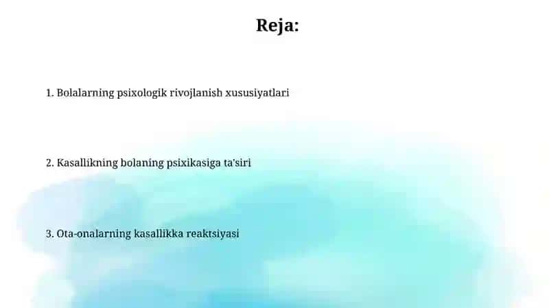 Bolalar kasalliklarida bemorlarpsixologiyasimasalalari 2
