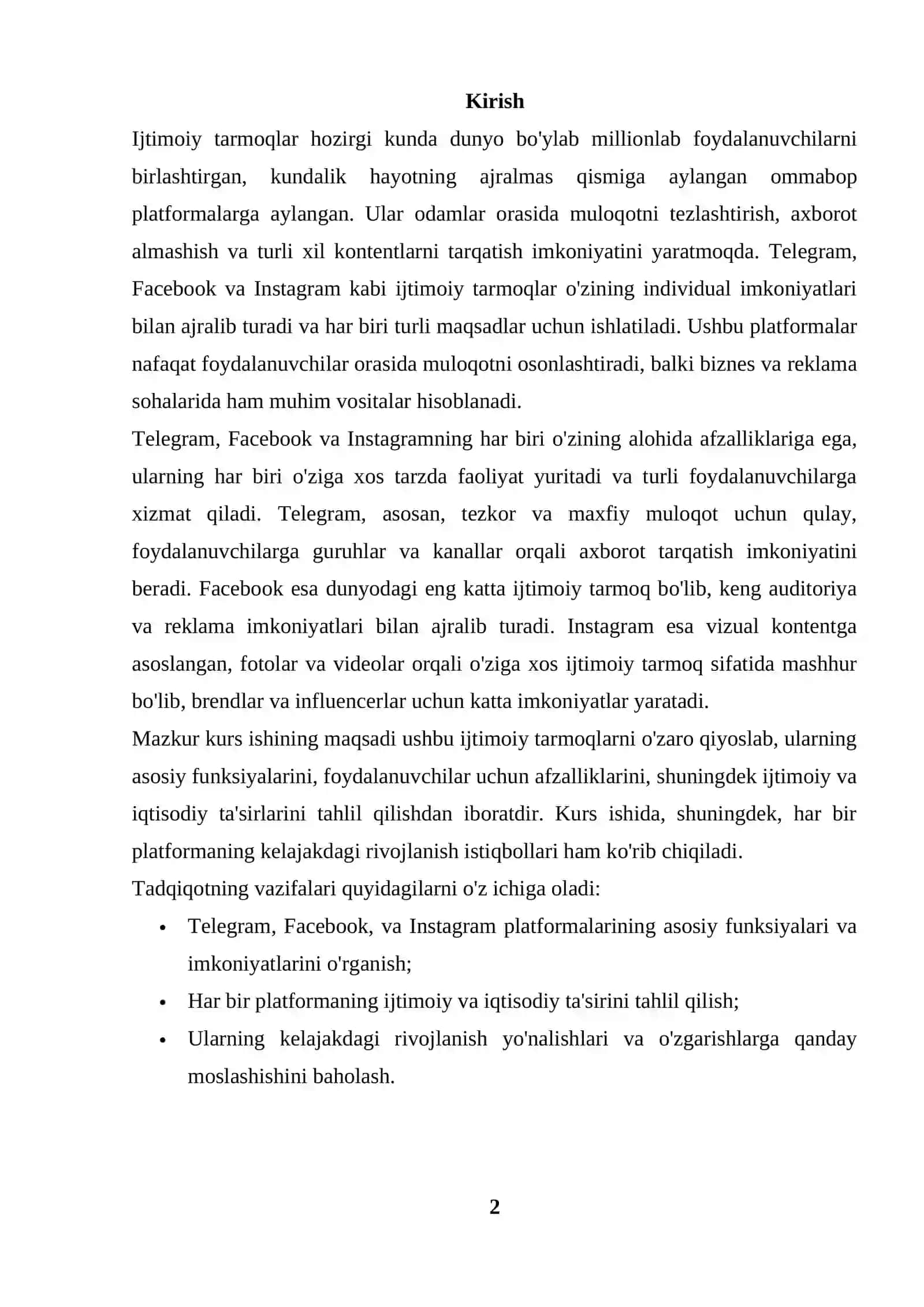 Telegram, Fasebook, Instagramlarni tushunchalari va qiyosiy tahlili 2