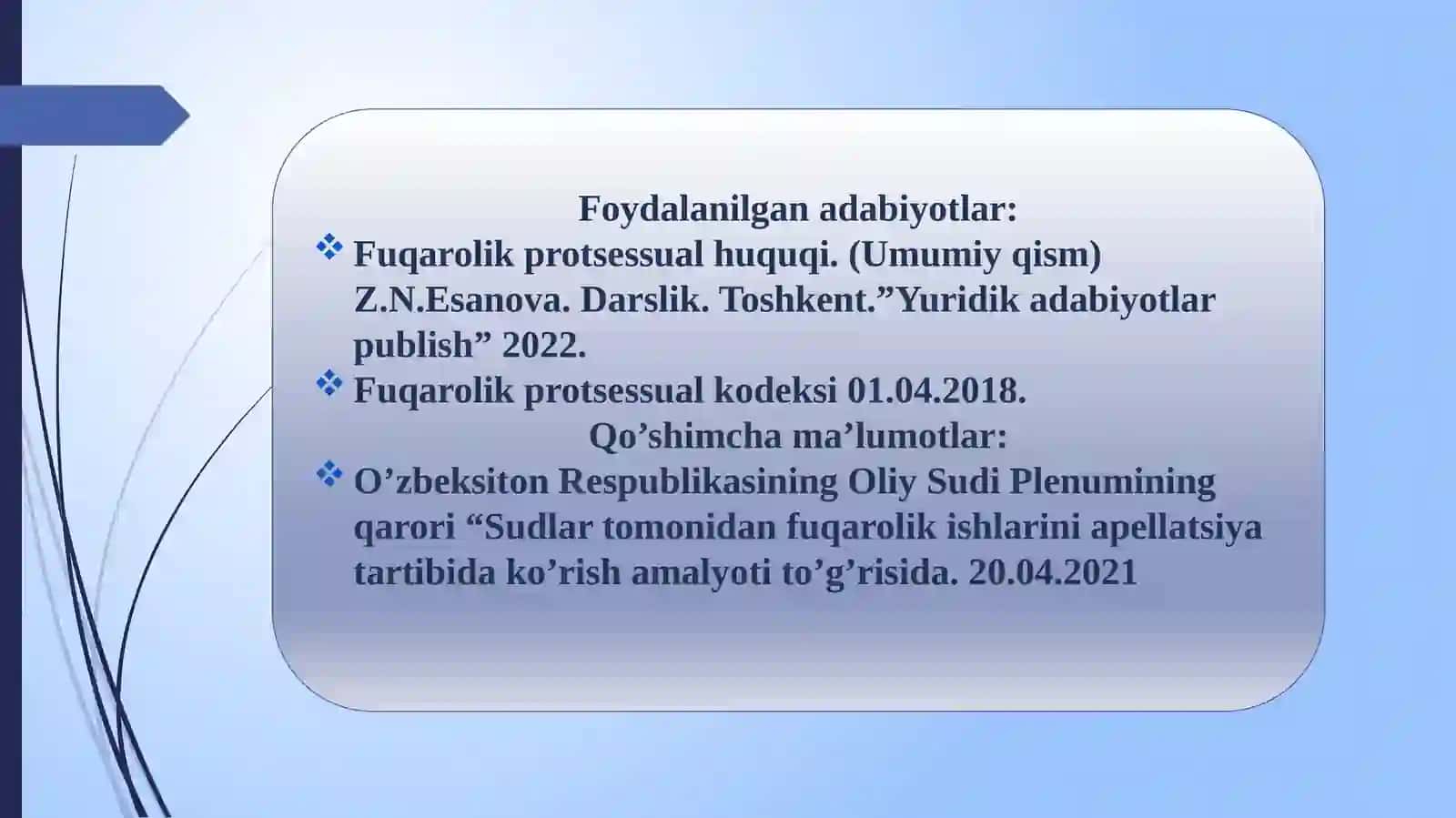 Apellatsiyat tartibi dako'riladigan ishlar 2