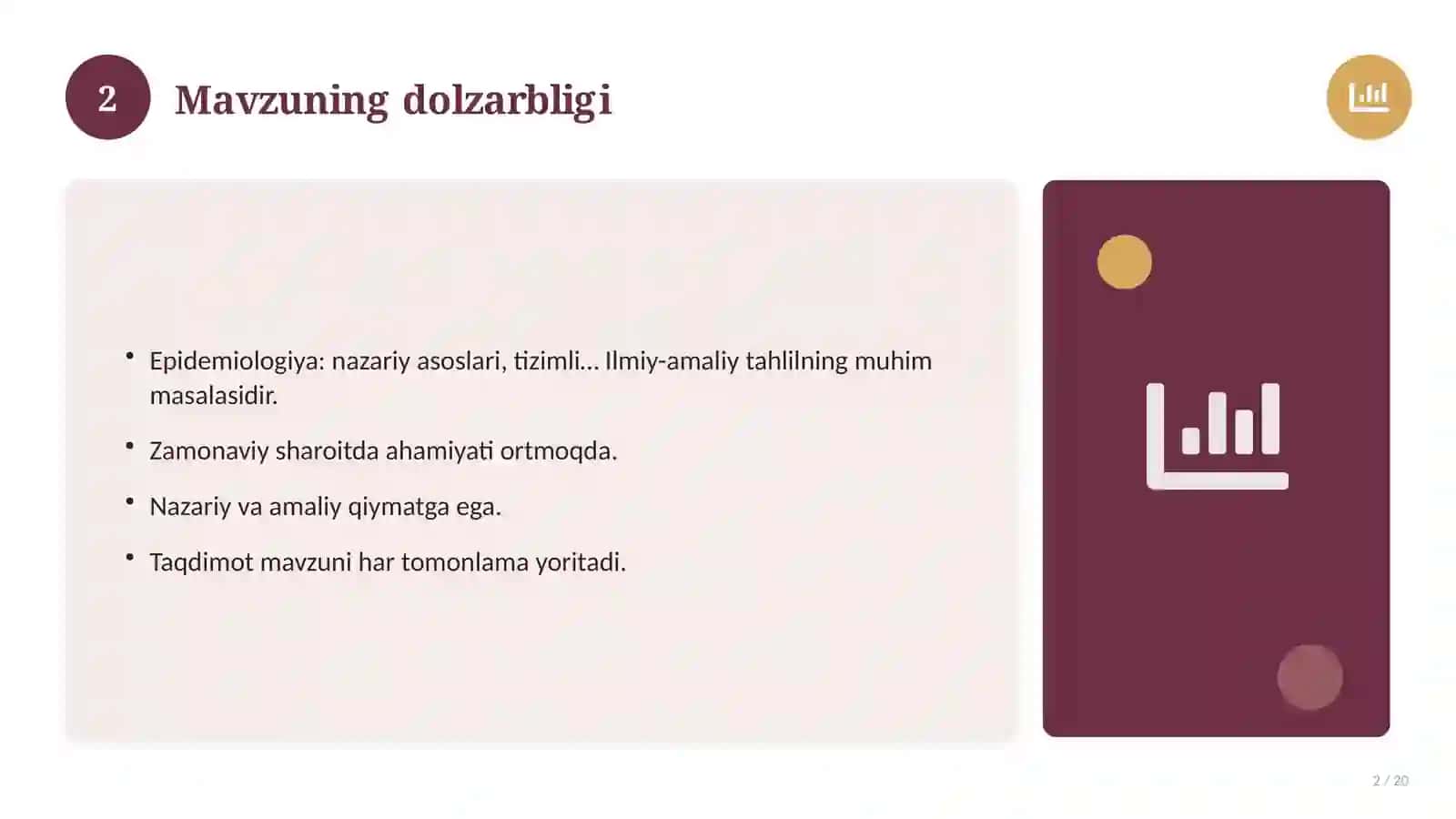 Epidemiologiya: nazariy asoslari, tizimli yondashuvda (Magistrlik dissertatsiyasi mavzusi) 2