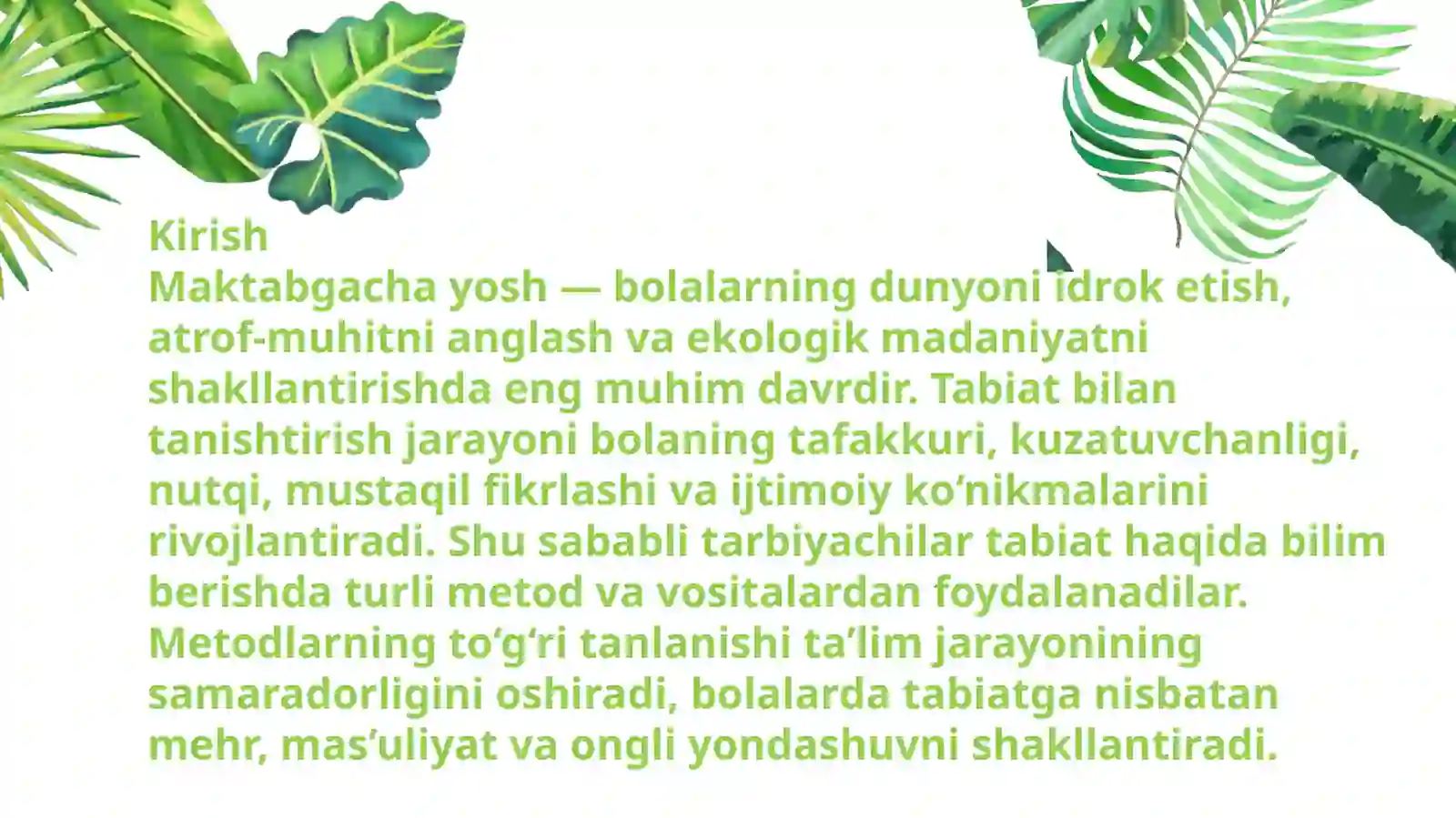 Maktabgacha yoshdagi bolalarni tabiat bilan tanishtirish metod va vositalari 2
