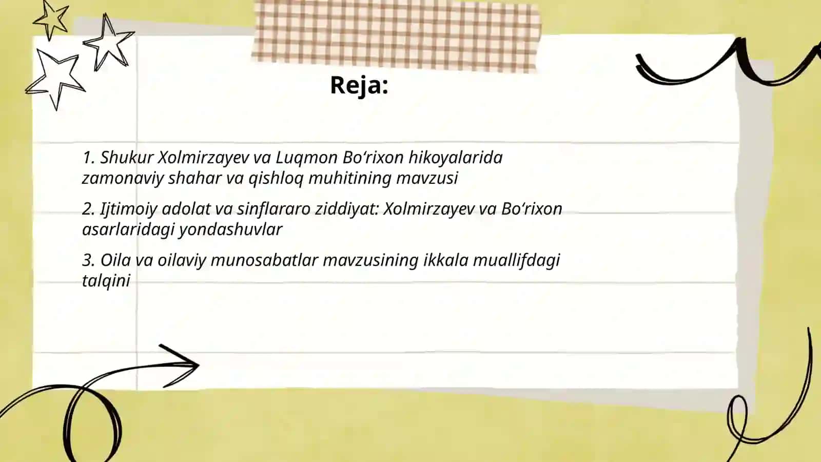 Yangi oʻzbek hikoyalarining mavzu koʻlami( Shukur Xolmirzayev va Luqmon Boʻrixon 2